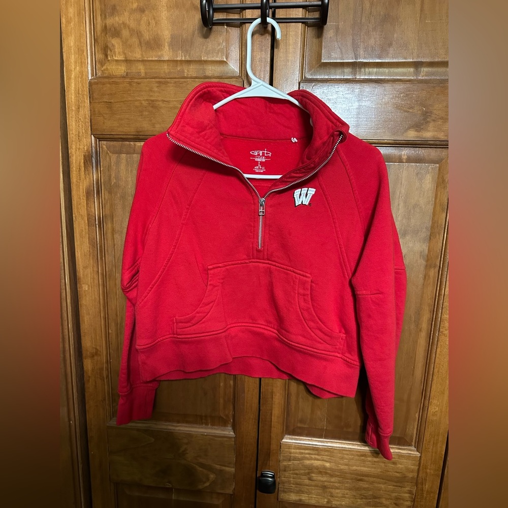 Red Quarter-Zip Sweatshirt with Logo
